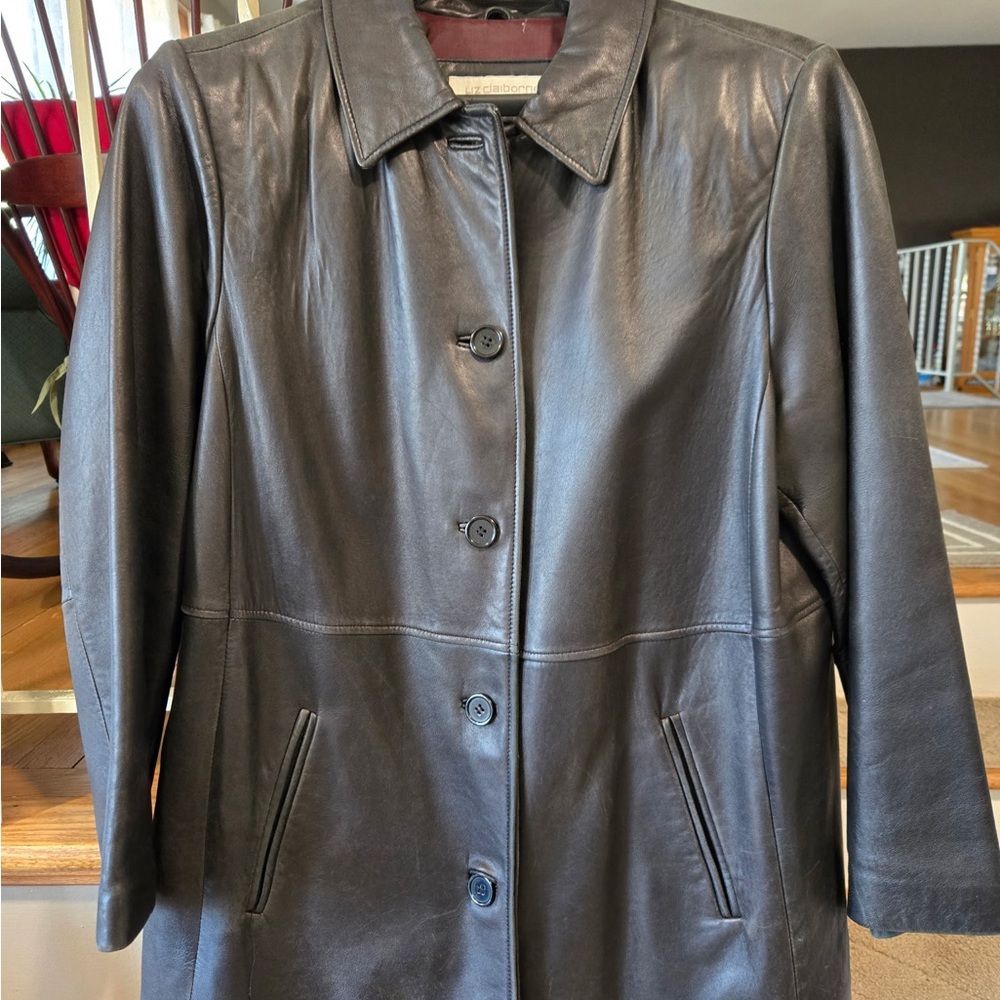 Black Leather Women's Coat